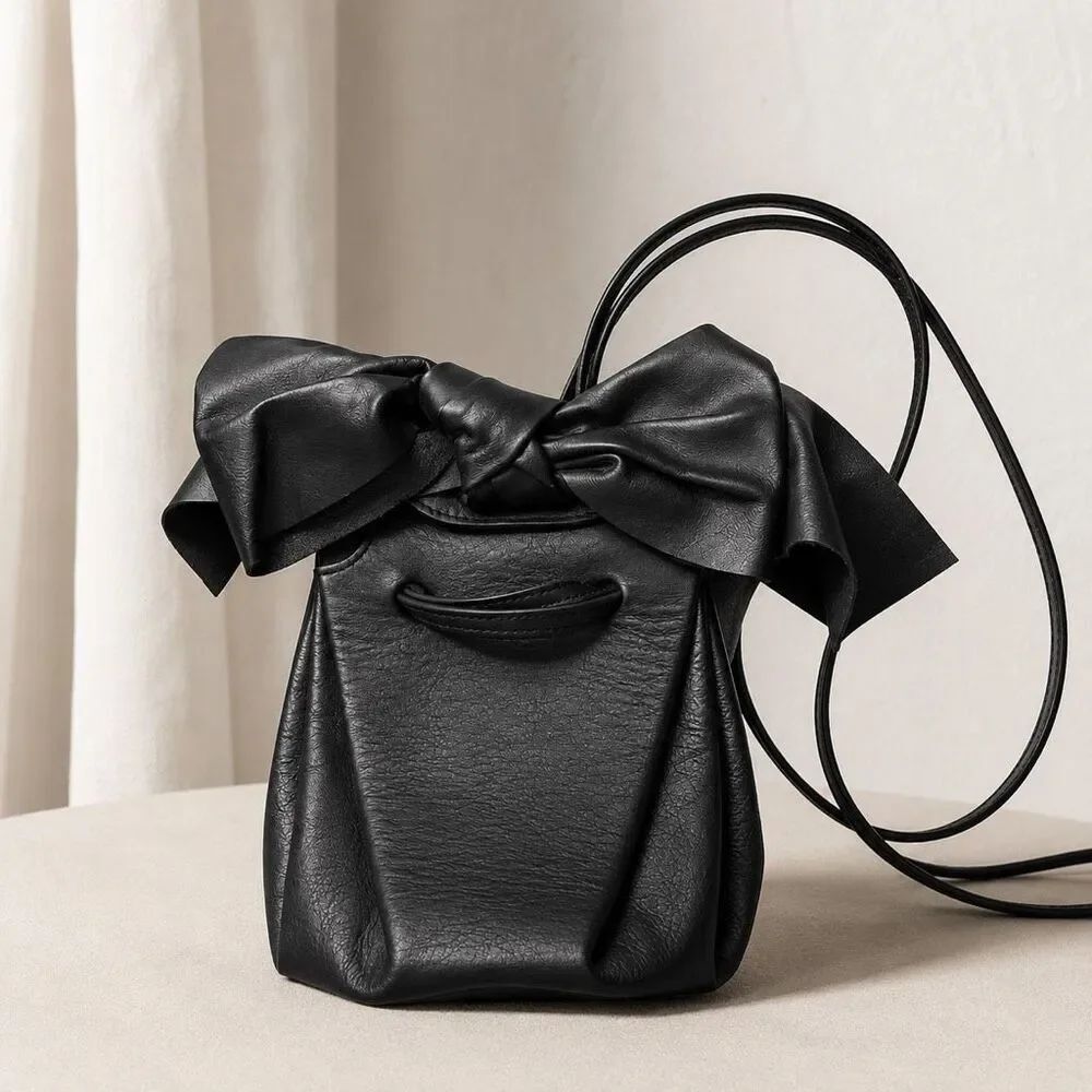 ZAC Zac Posen Black Leather Bow Crossbody Bag | Soft Pebbled Leather Mini Should
